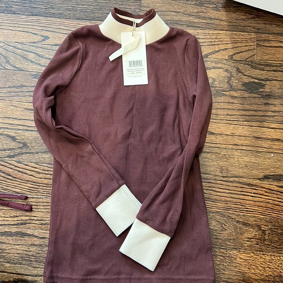 Lil Legs Ribbed Colorblock Mock Neck Brick/Cream size 7 - Picture 2 of 3